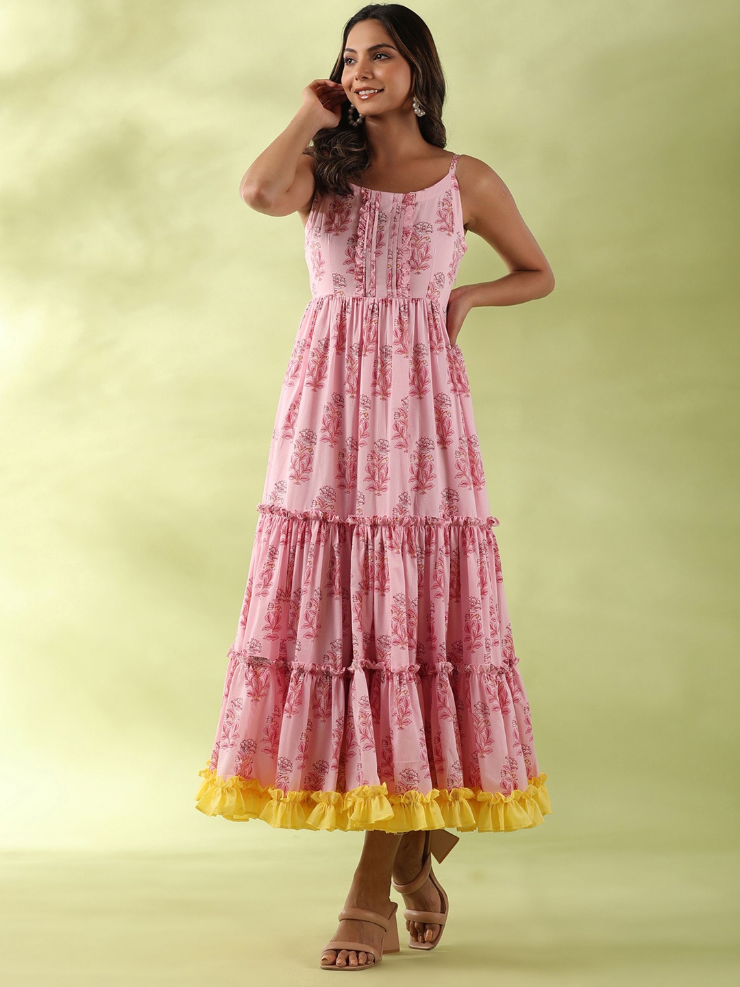 

GILLORI Ethnic Motifs Print Cotton Maxi Dress, Pink