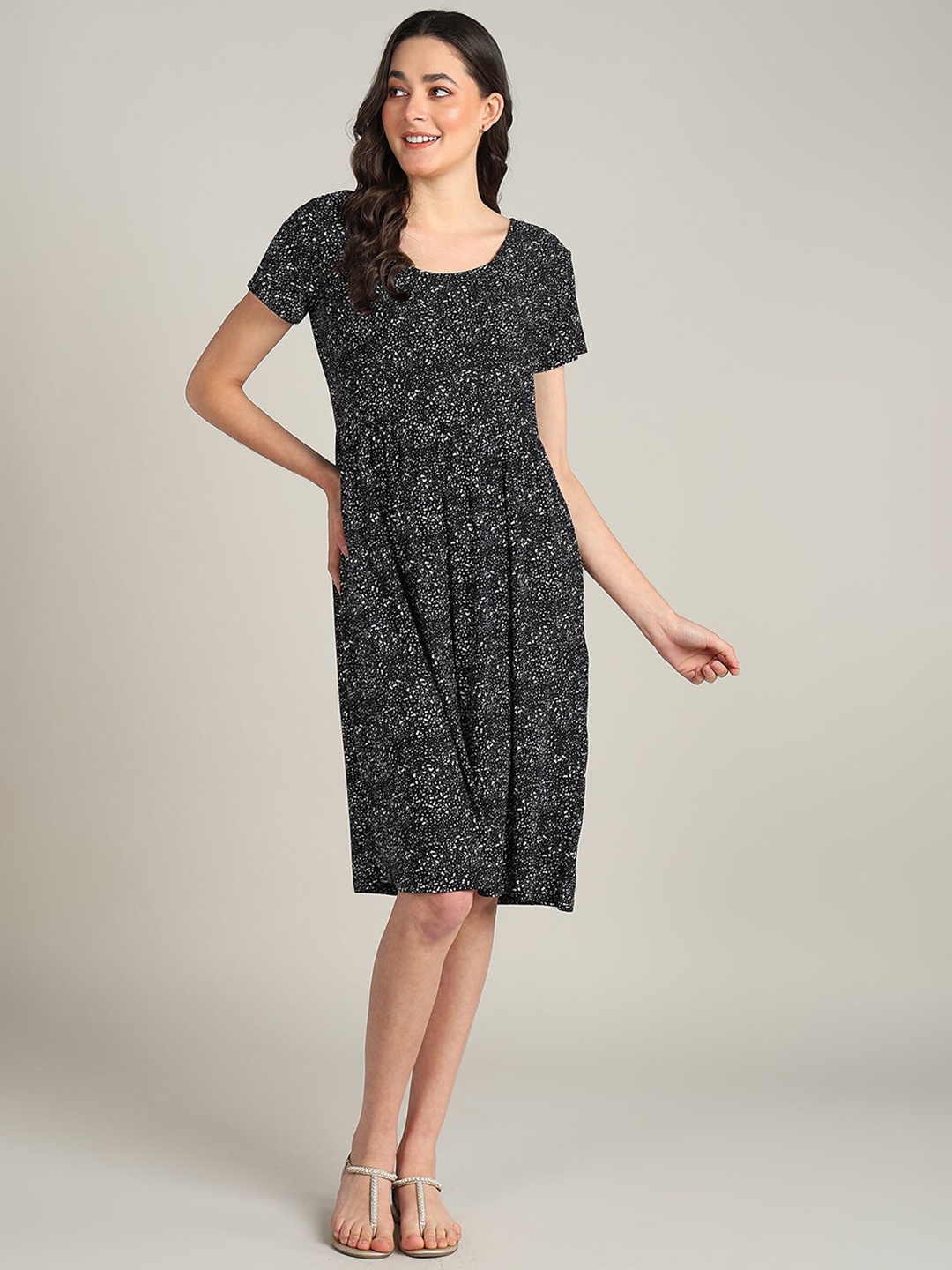 House Of Zelena Abstract Printed Maternity A-Line Dress, Black