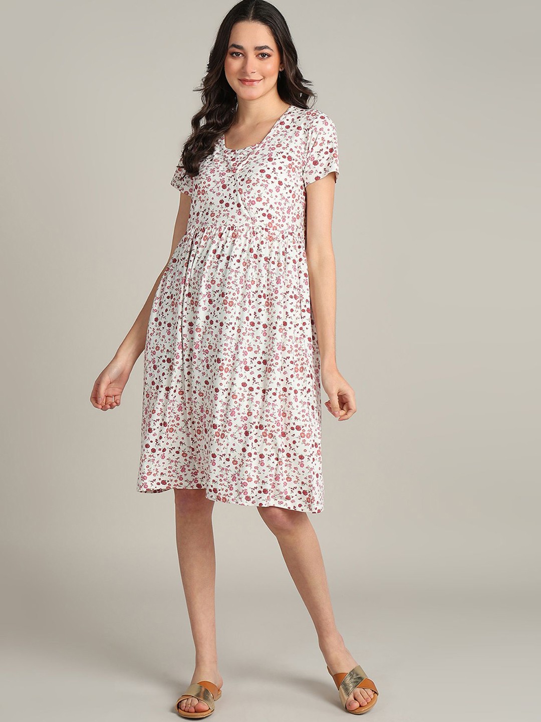 

House Of Zelena Floral Print Maternity A-Line Dress, White