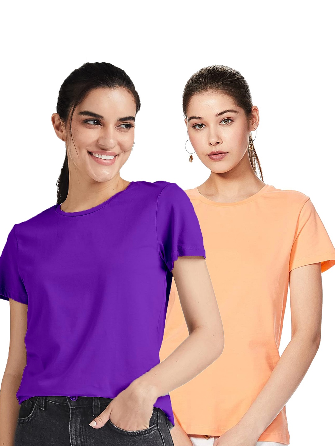 COLOR CAPITAL Pack Of 2 Round Neck Cotton T-shirts, Purple