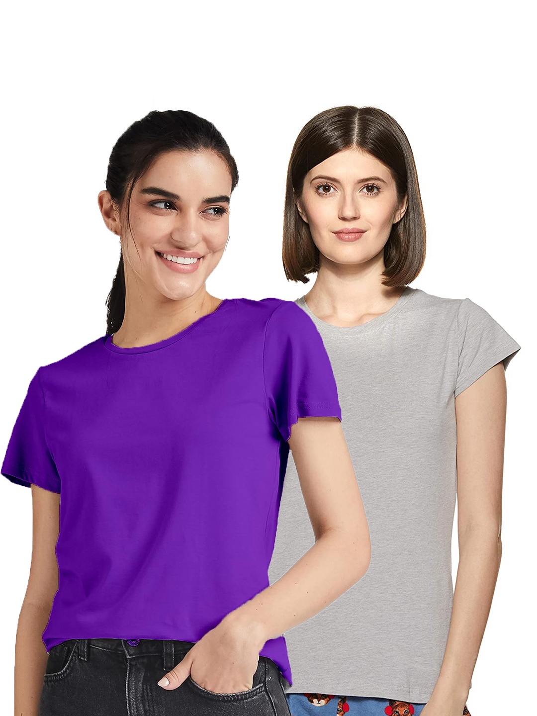 

COLOR CAPITAL Pack Of 2 Round Neck Cotton T-shirts, Purple