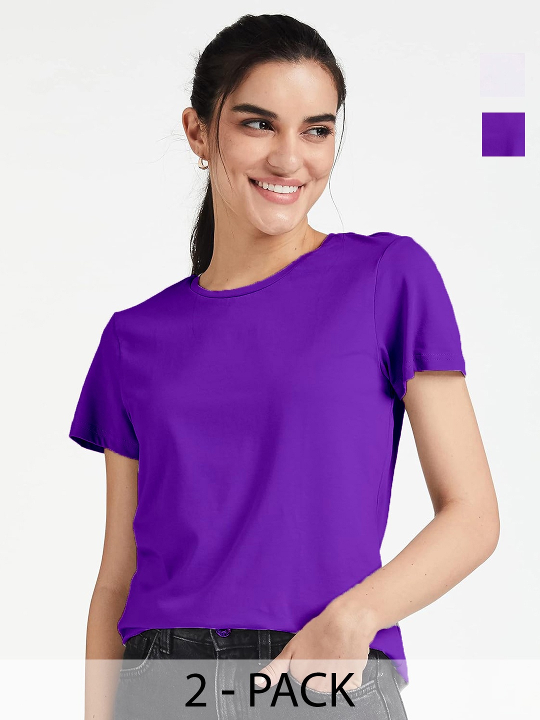 

COLOR CAPITAL Pack of 2 Round Neck Cotton T-shirt, Purple