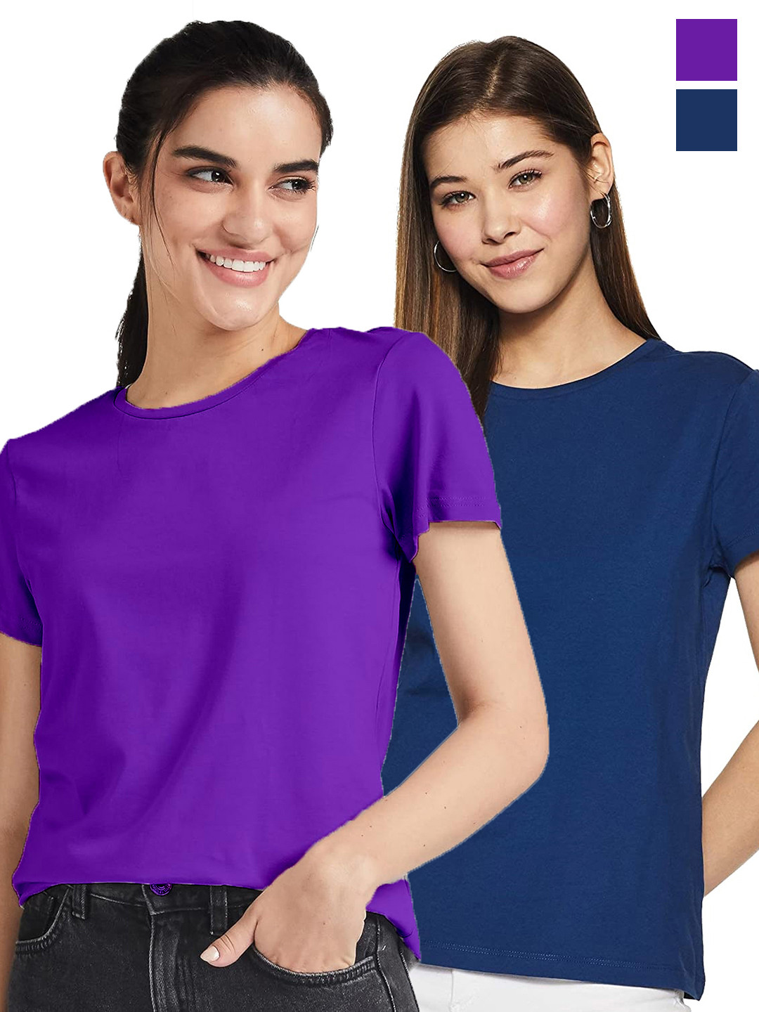 

COLOR CAPITAL Pack of 2 Round Neck Pure Cotton Casual T-shirts, Purple