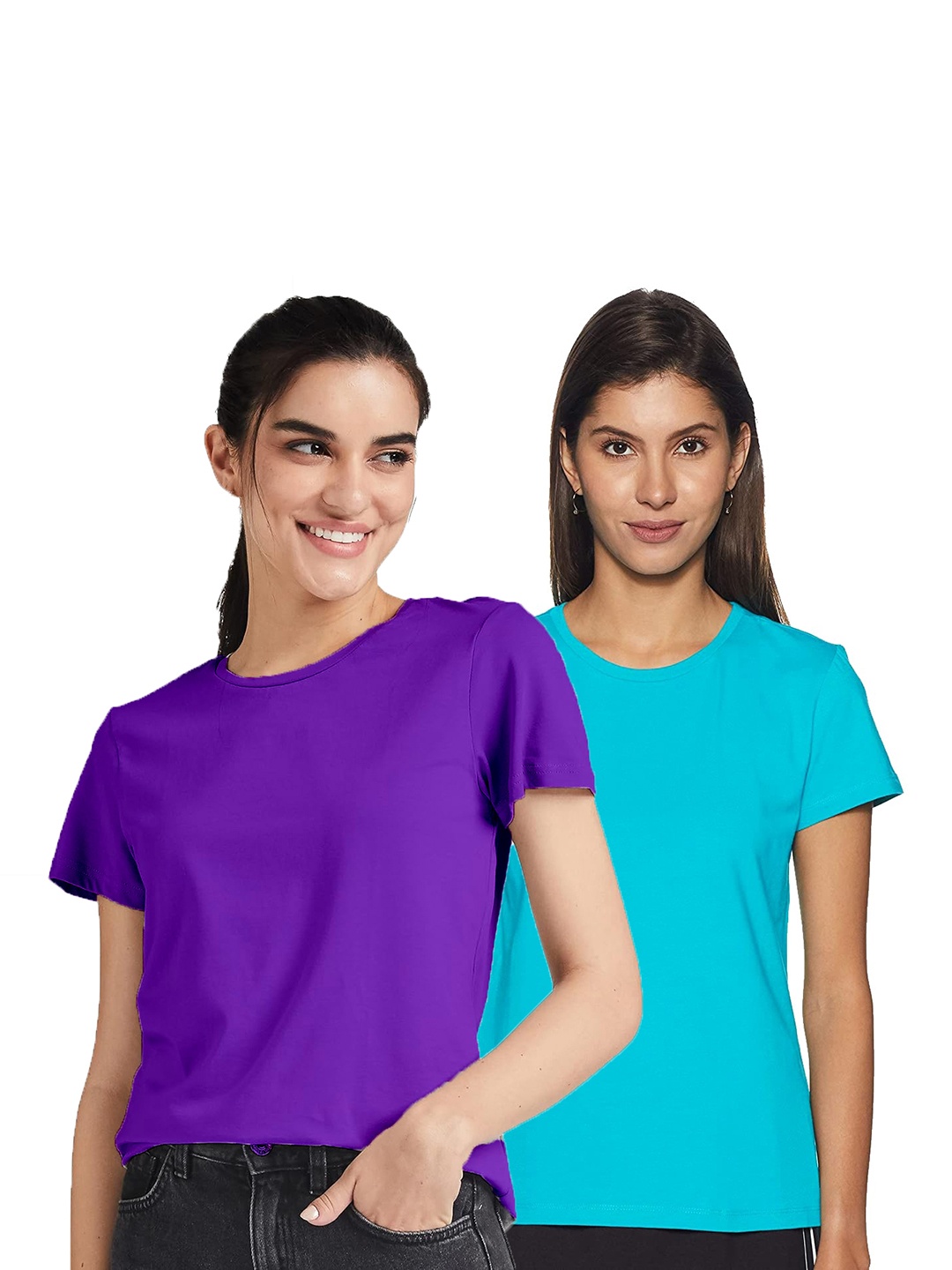 

COLOR CAPITAL Pack Of 2 Round Neck Cotton T-shirts, Purple