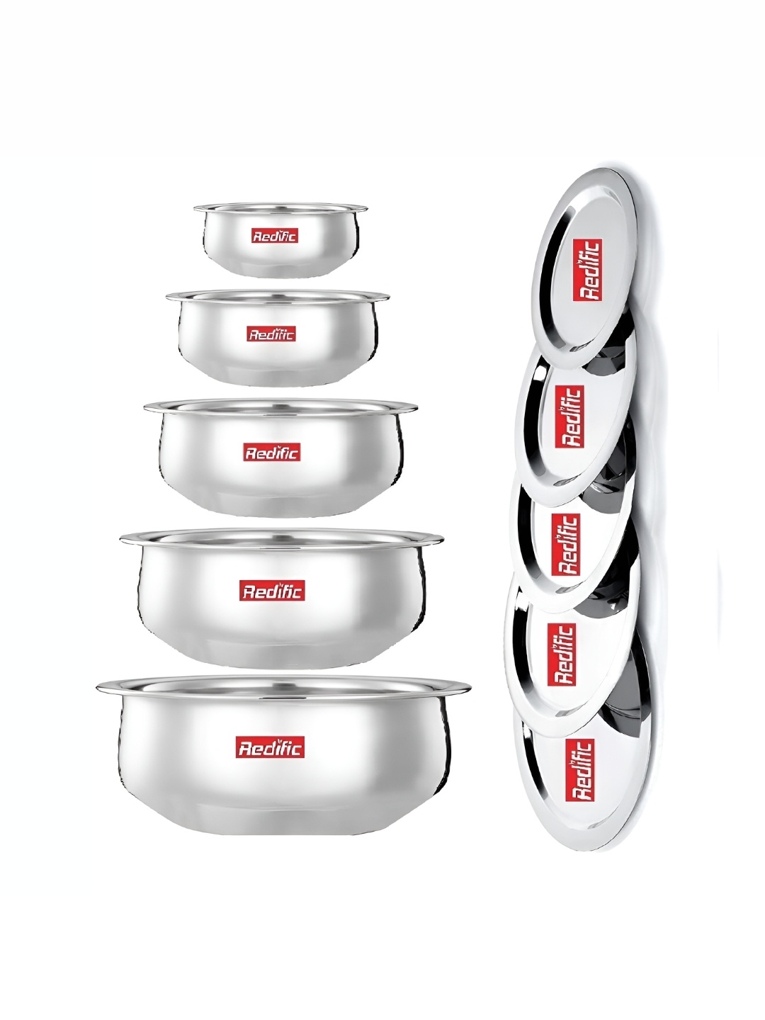 

Redific Silver-Toned 5 Pieces Stainless Steel Dishwasher Cooking Handi Set With Lid