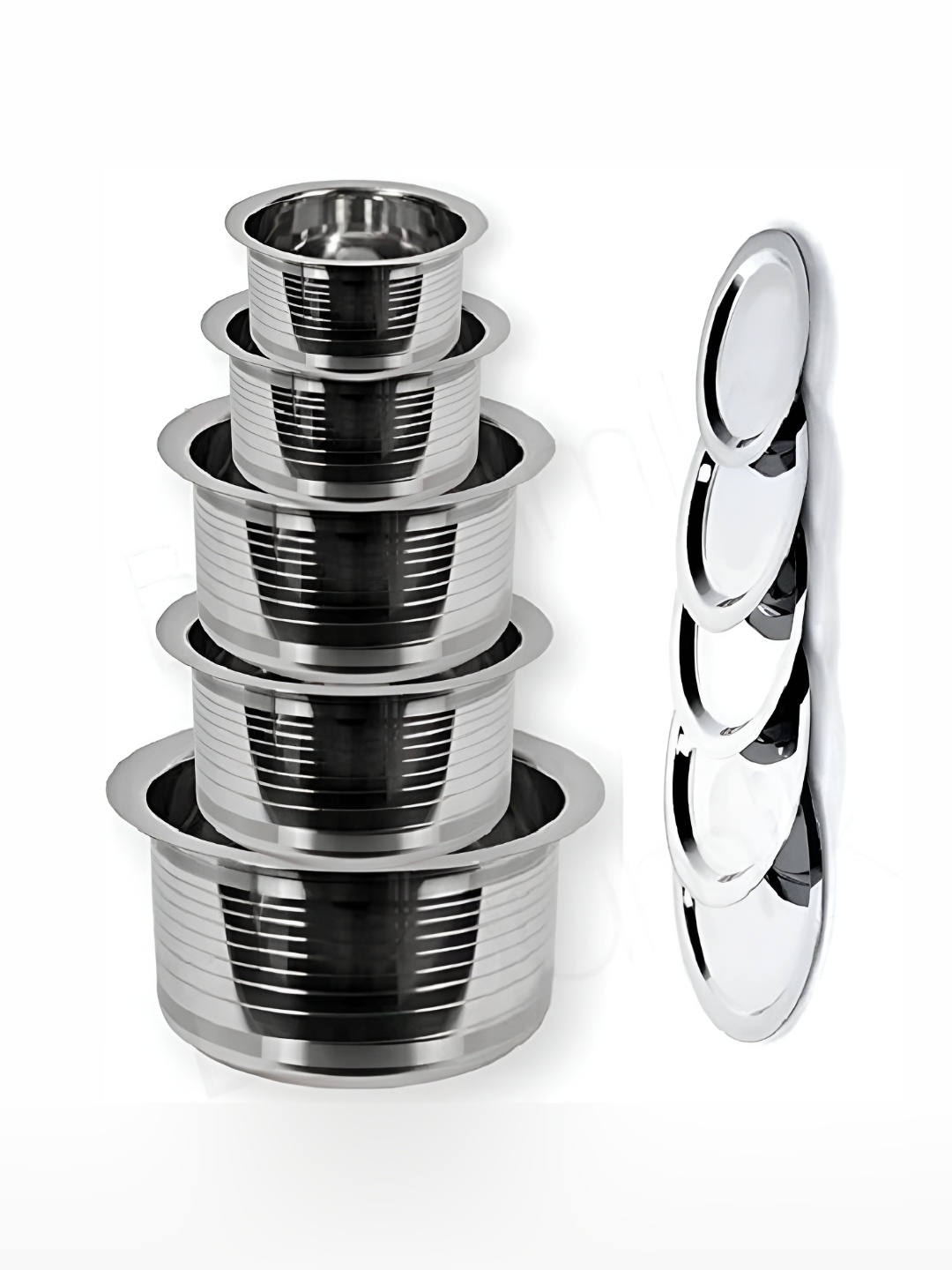 

Redific Silver-Toned 5 Pcs Stainless Steel Dishwasher and Microwave Safe Tope Set With Lid