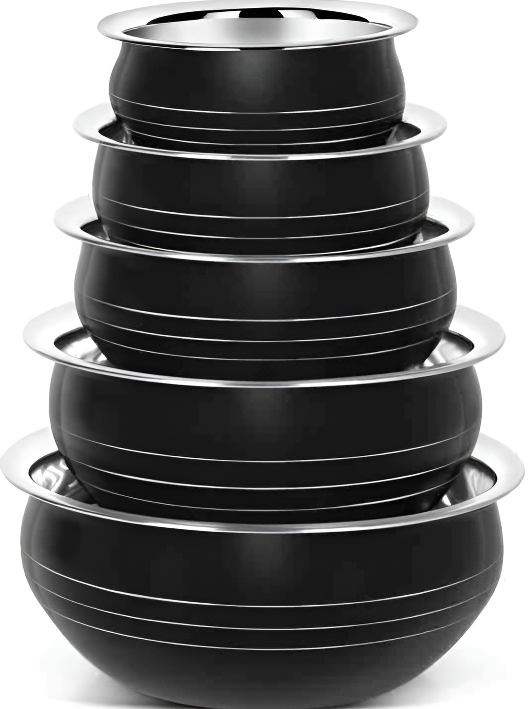 

Redific Black 5 Pieces Stainless Steel Dishwasher Cooking Handi & Lid