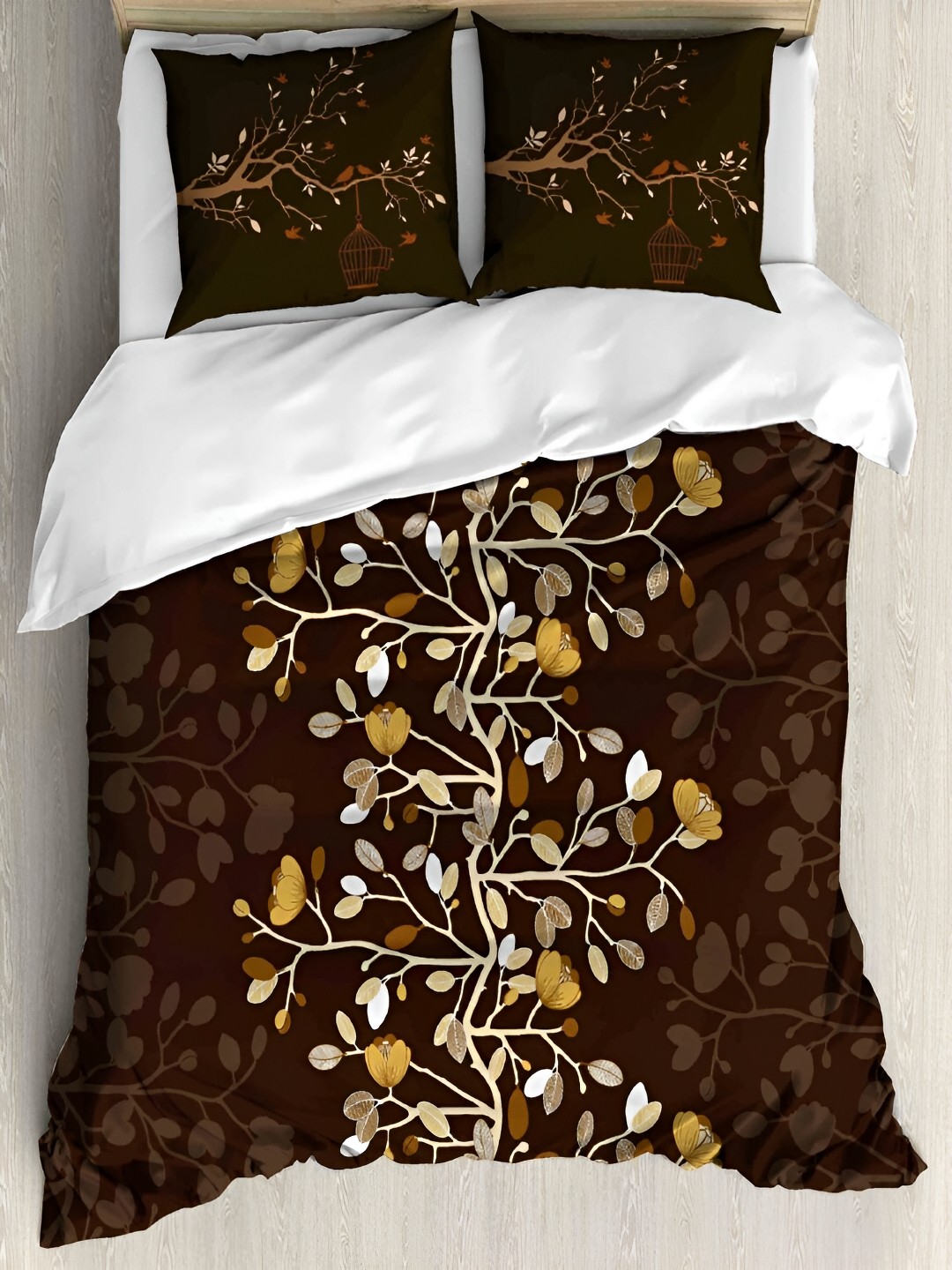 

borato Brown & White Floral 180 TC Cotton King Bedsheet with 2 Pillow Covers