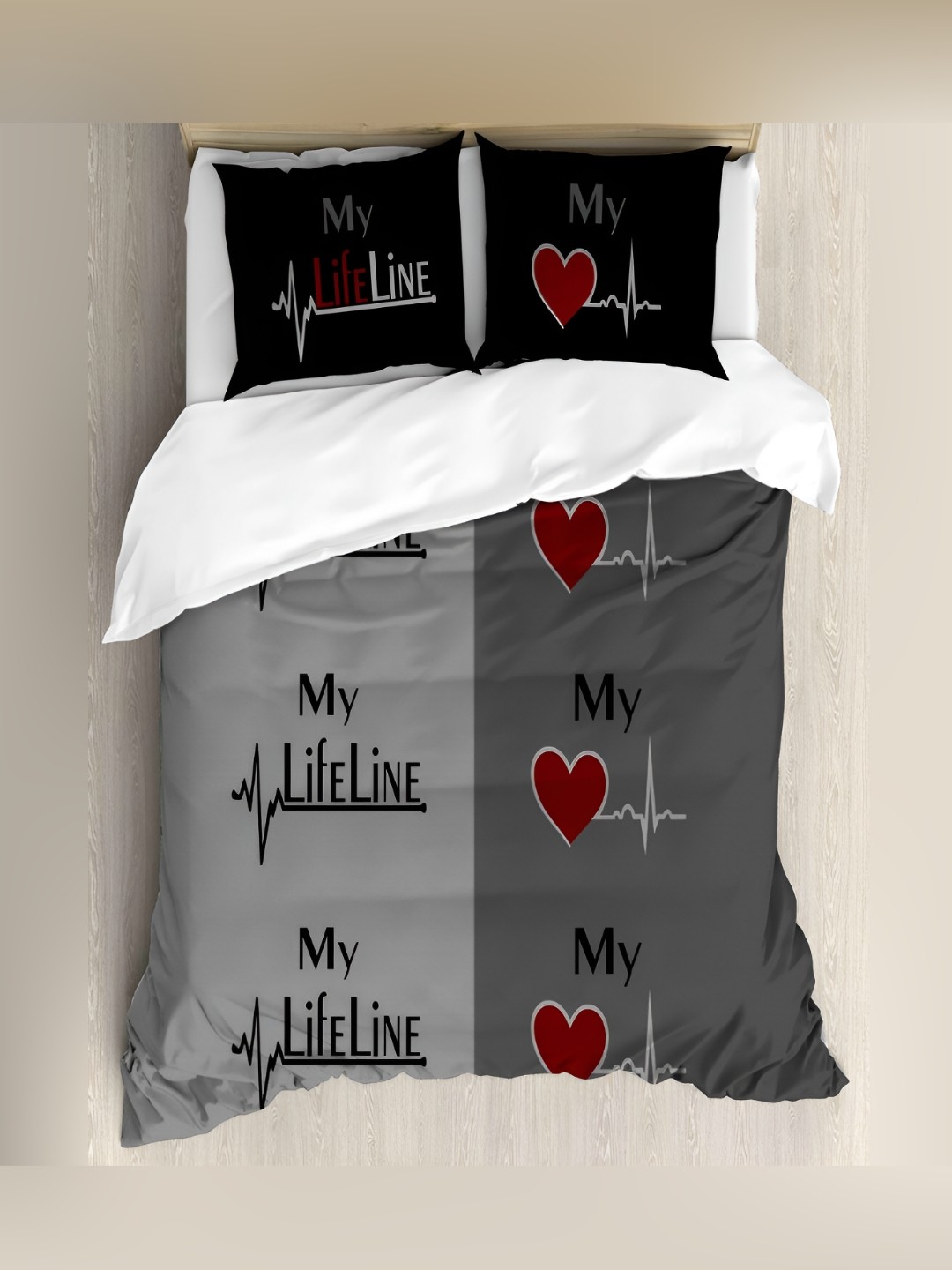

borato Grey & White Graphic 180 TC Cotton King Bedsheet with 2 Pillow Covers