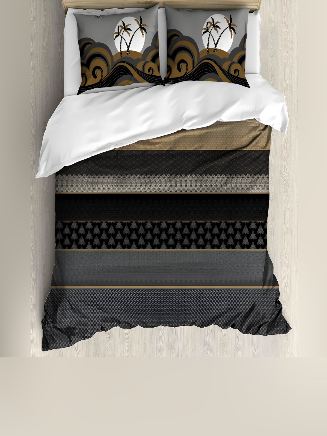 

borato Grey & White Ethnic Motifs 180 TC Cotton King Bedsheet with 2 Pillow Covers