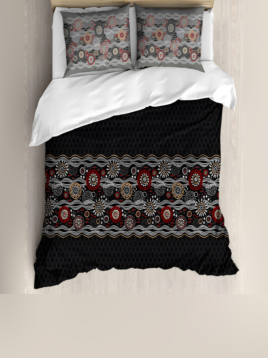 

borato Black & White Ethnic Motifs 180 TC Cotton King Bedsheet with 2 Pillow Covers