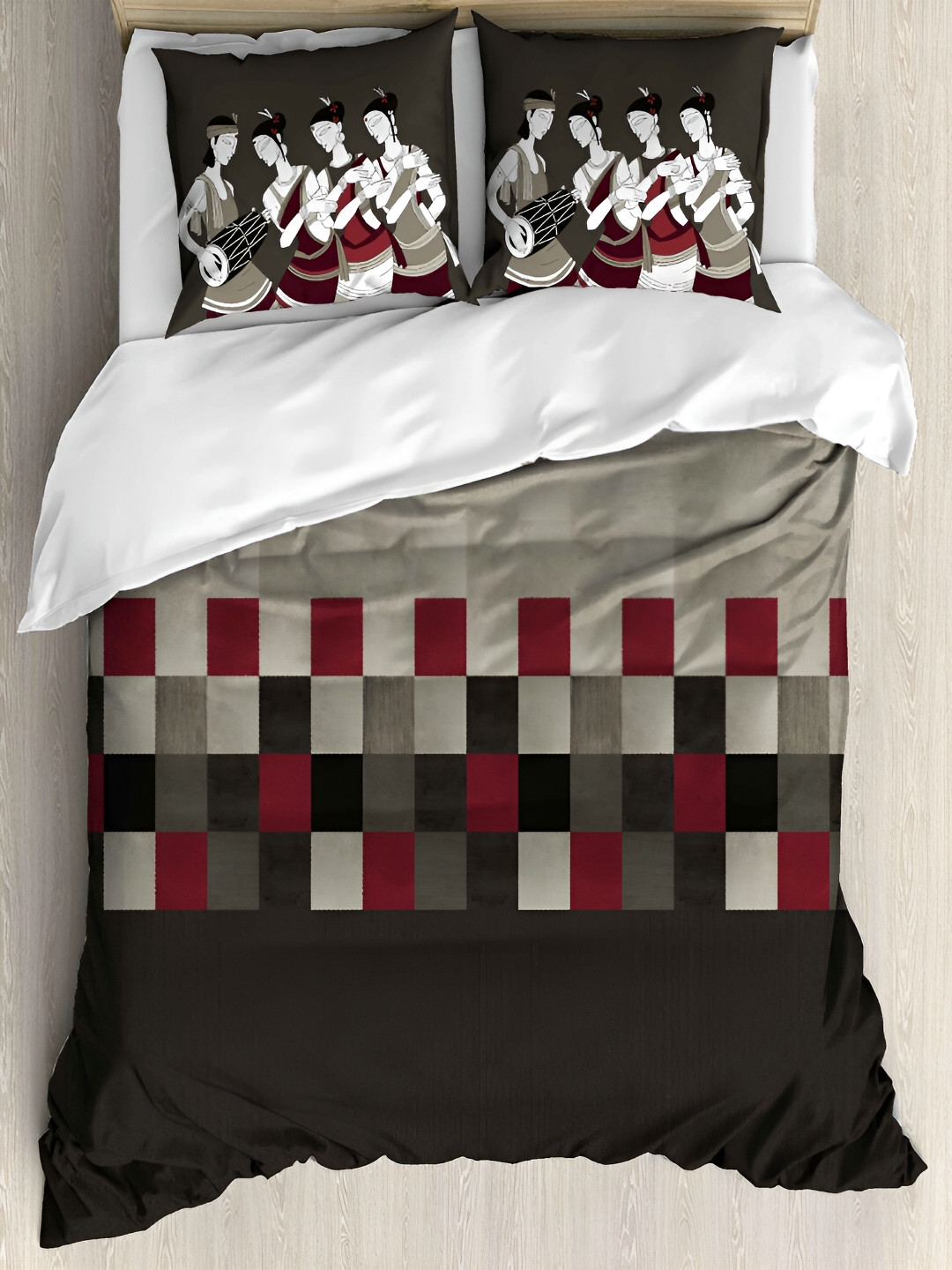

borato Brown & Black Geometric 180 TC Cotton King Bedsheet with 2 Pillow Covers