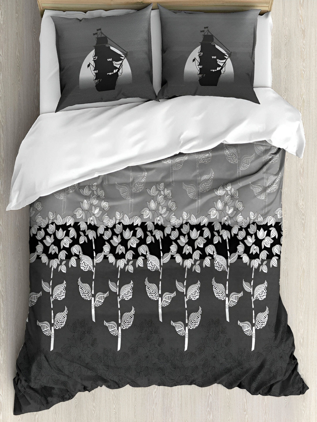 

borato Grey & White Floral 180 TC Cotton King Bedsheet with 2 Pillow Covers