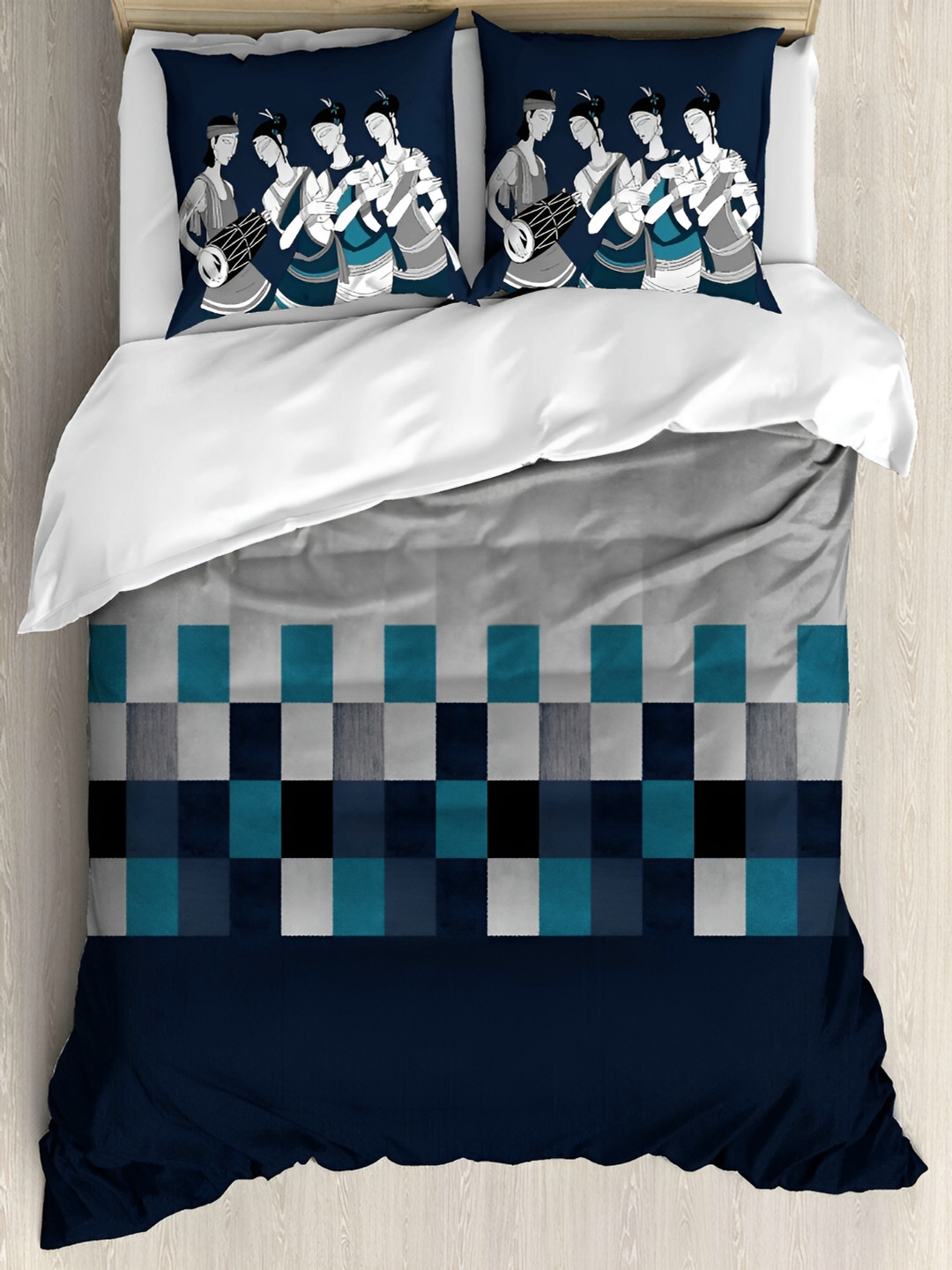 

borato Navy Blue & Grey Geometric 180 TC Cotton King Bedsheet with 2 Pillow Covers