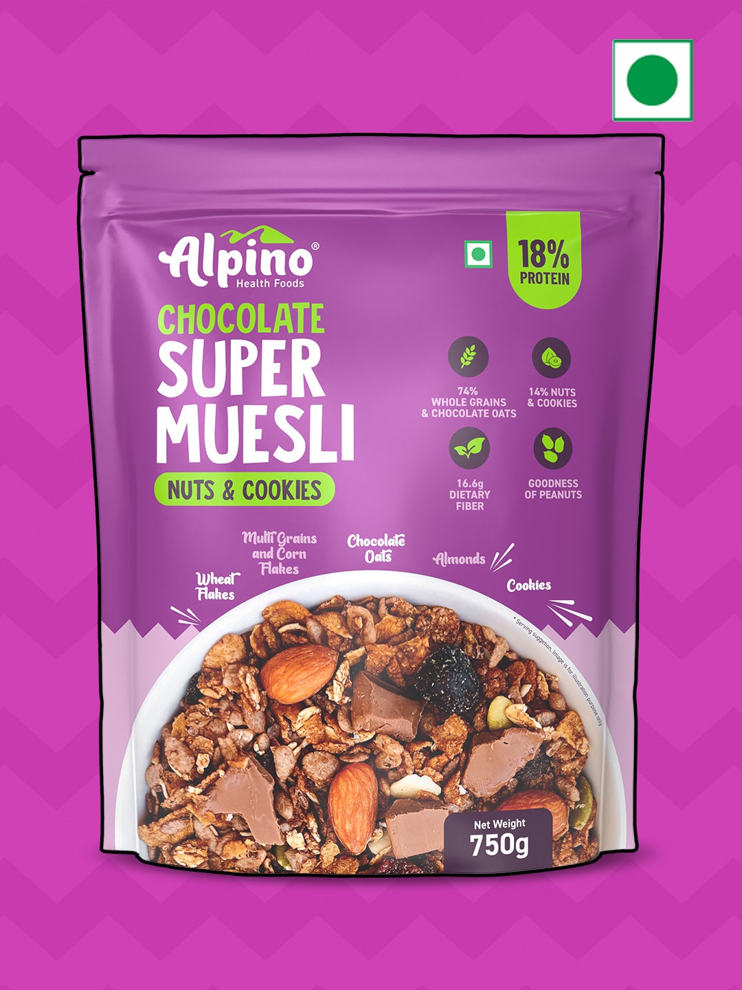 

Alpino Chocolate Super Muesli Nuts & Cookies 750 Gms, Purple