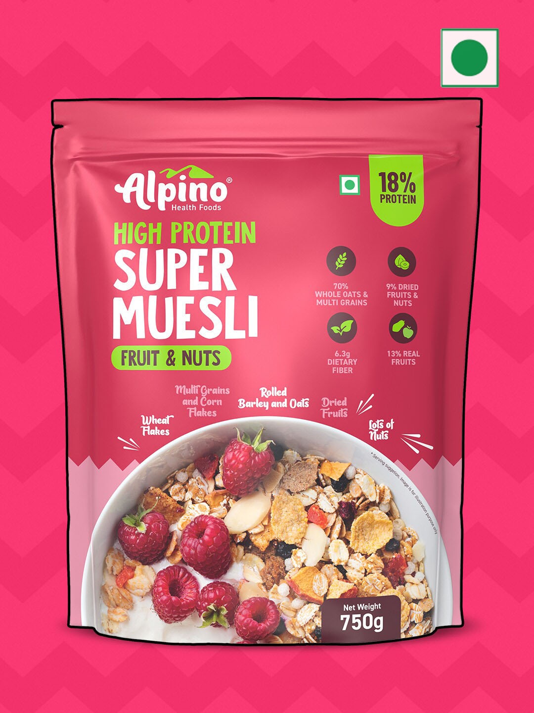 

Alpino High Protein Super Muesli Fruit & Nuts 750 Gms, Red
