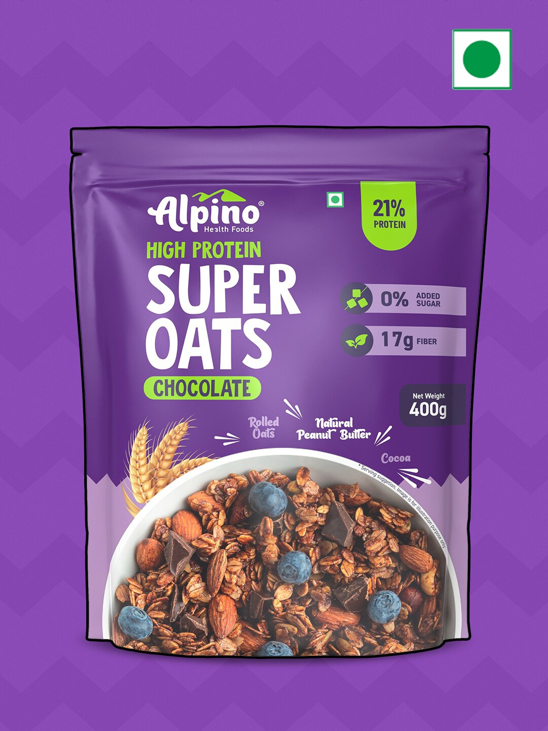 

Alpino High Protein Super Oats Chocolate -400 Gms, Purple