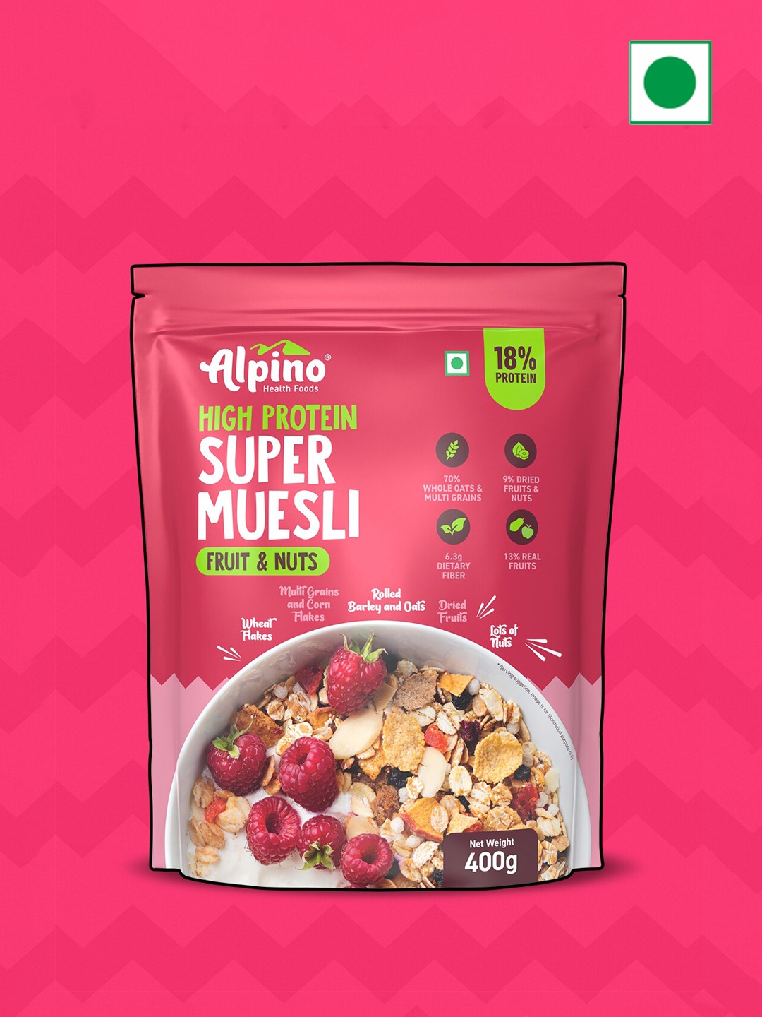 

Alpino High Protein Super Muesli Fruit & Nuts-400 Gms, Red