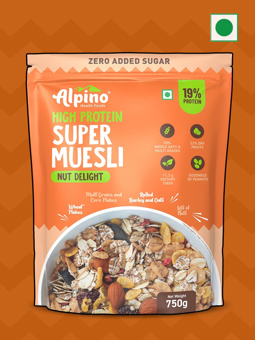 

Alpino High Protein Super Muesli Nut Delight-750 Gms, Orange