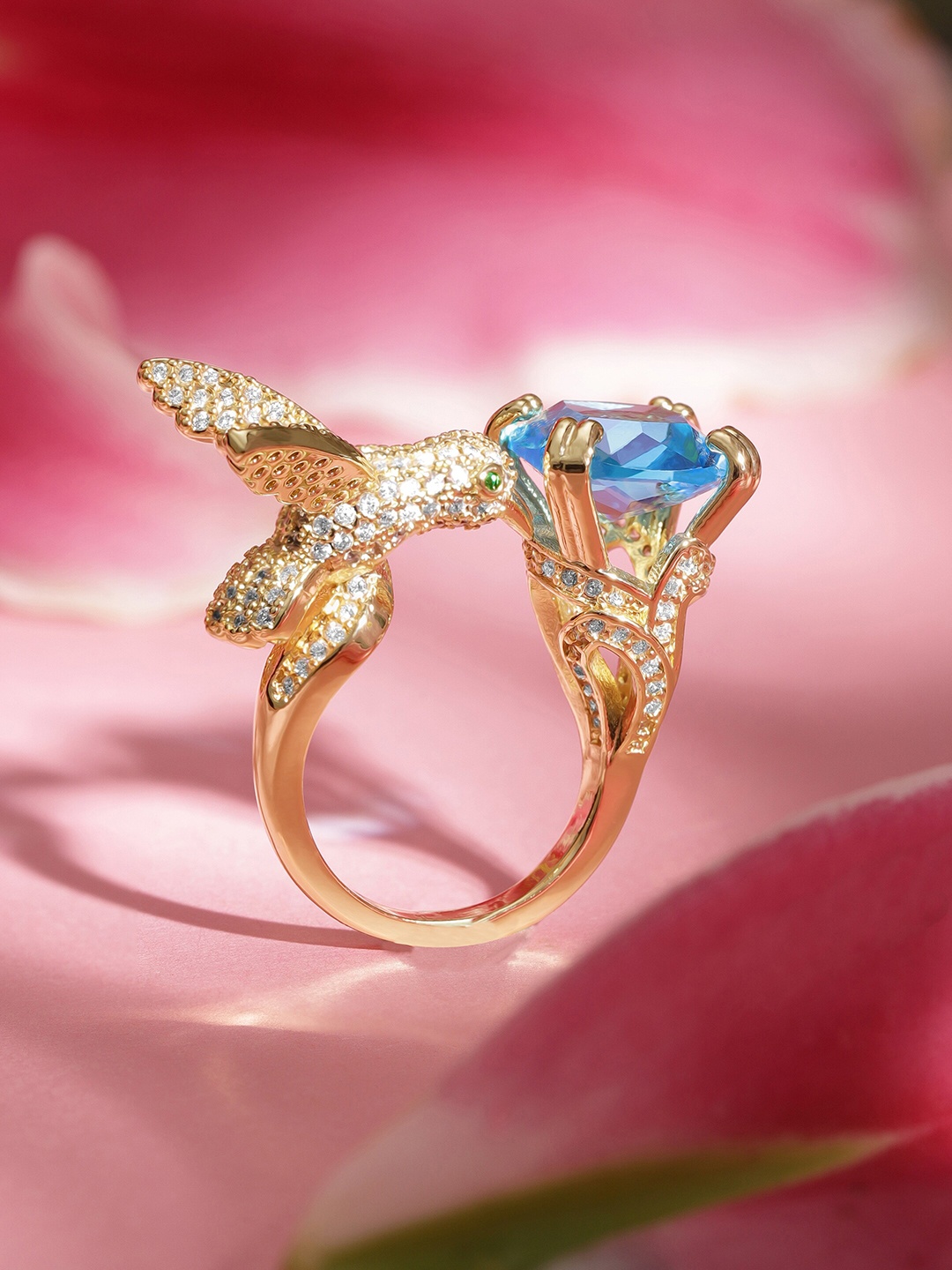 

Rubans 24K Gold Plated Hypoallergenic Blue Sapphire & Cubic Zirconia Ring