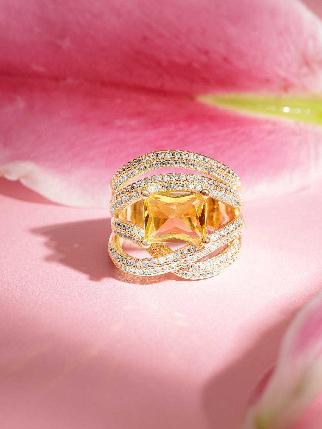 

Rubans Gold Plated Cubic Zirconia Studded Adjustable Finger Ring