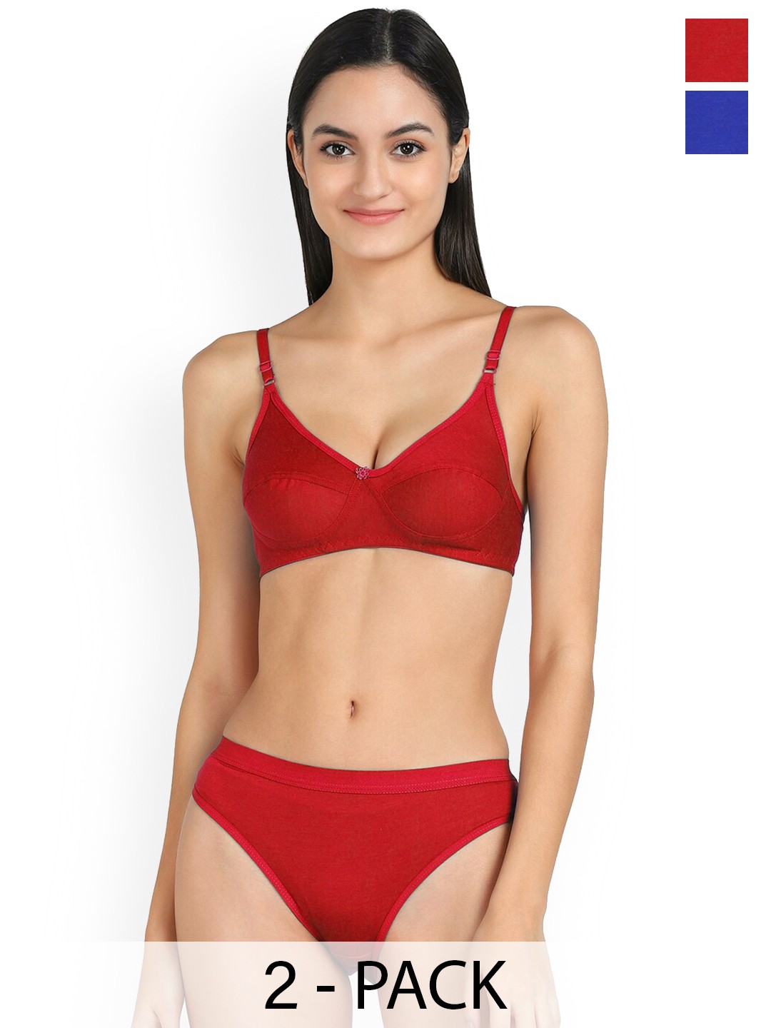 

AROUSY Pack Of 2 Mid-Rise Cotton Lingerie Set, Blue