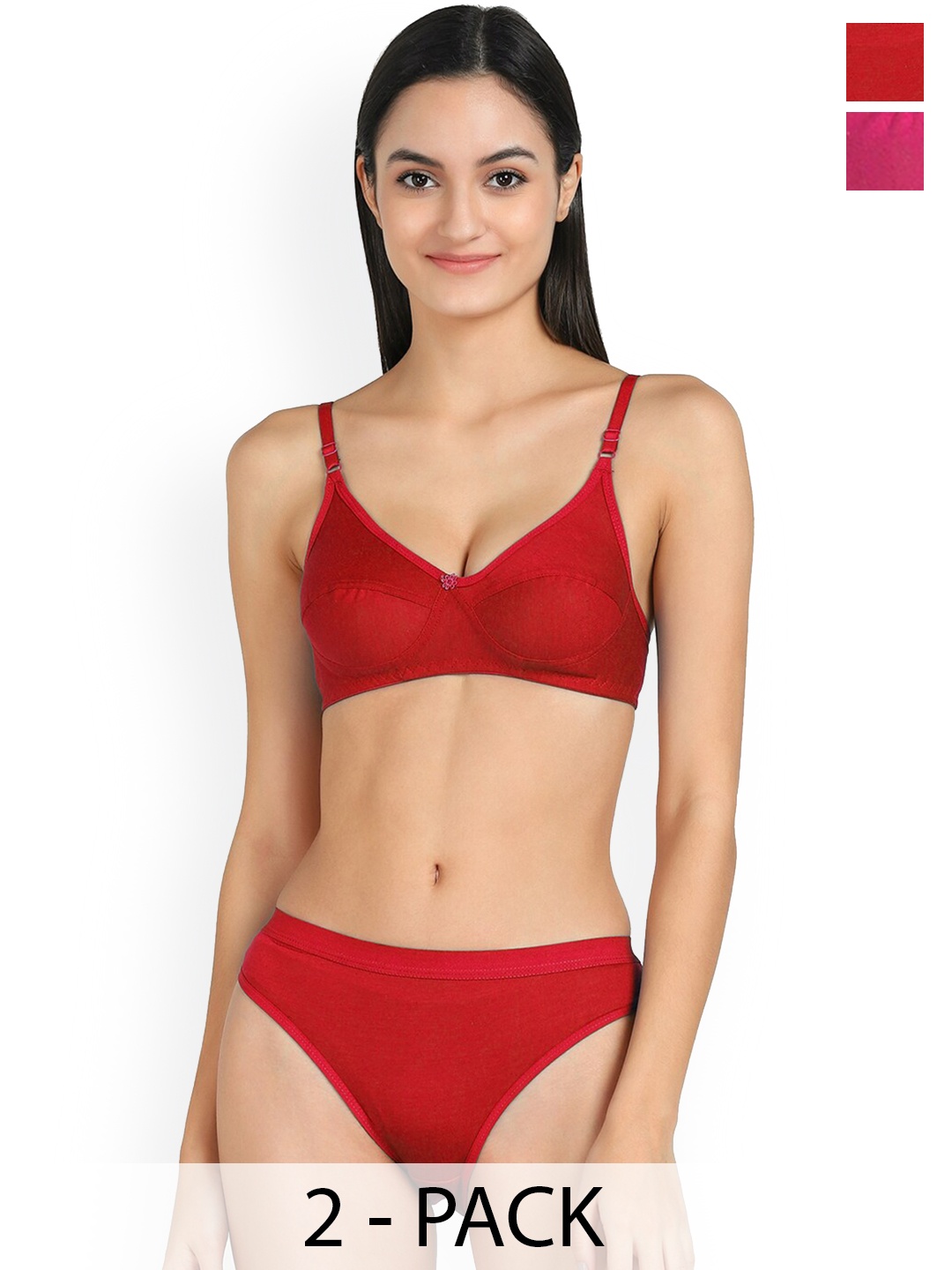 

AROUSY Pack Of 2 Mid-Rise Cotton Lingerie Set, Pink