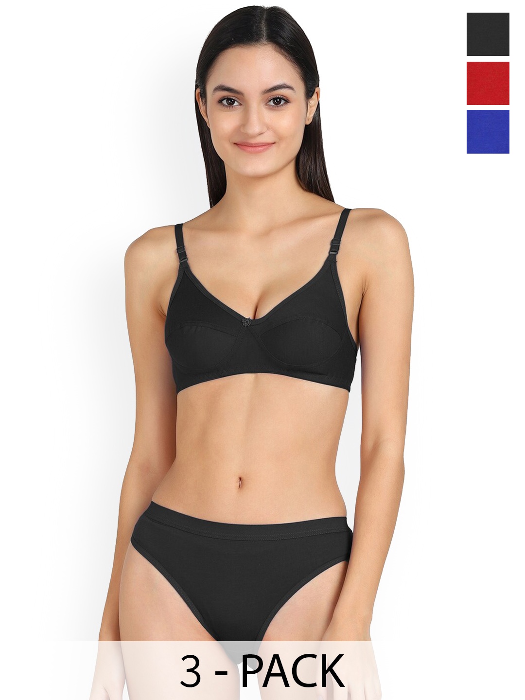

AROUSY Pack Of 3 Mid-Rise Cotton Lingerie Set, Blue