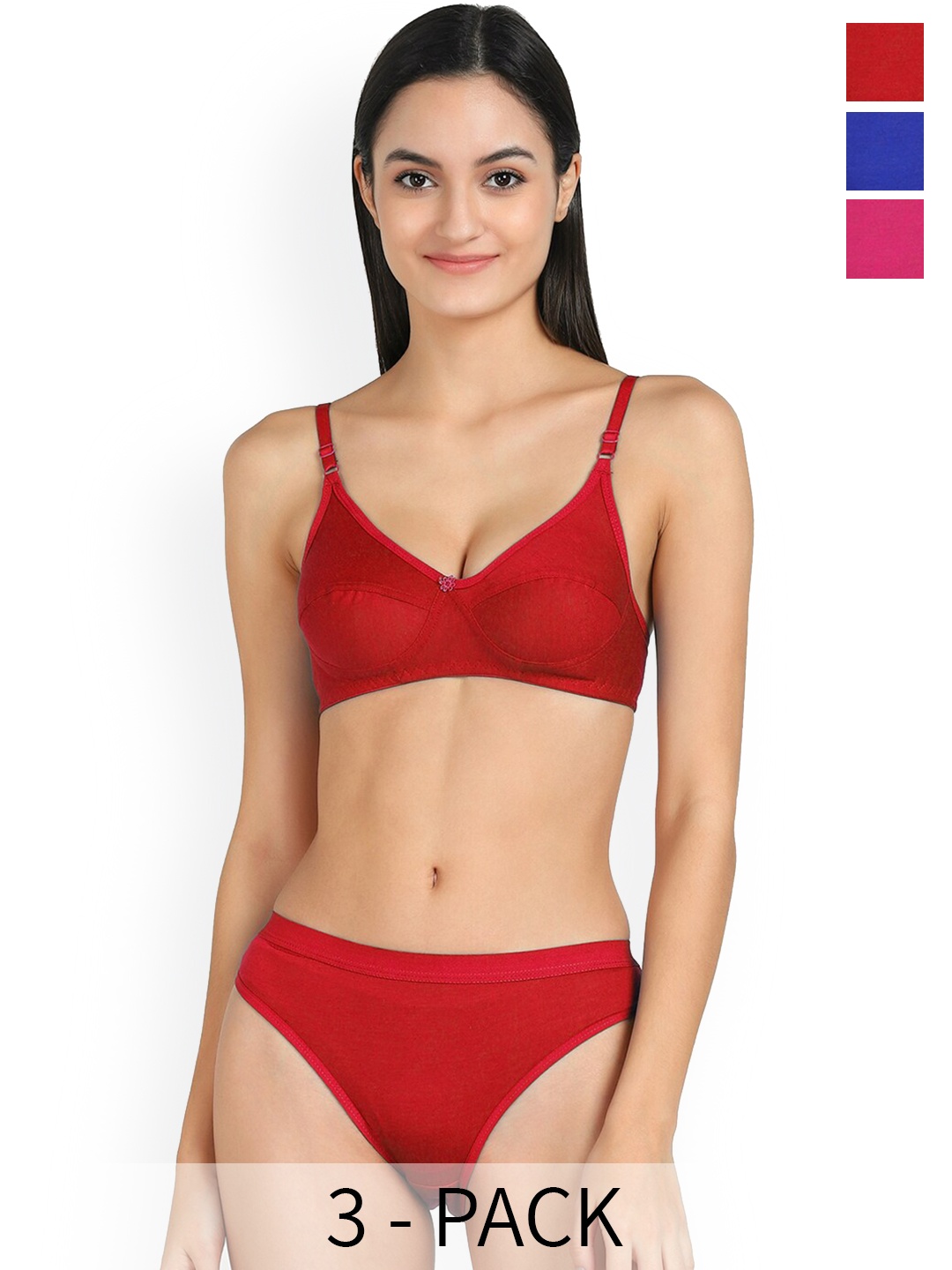 

AROUSY Pack Of 3 Mid-Rise Cotton Lingerie Set, Red
