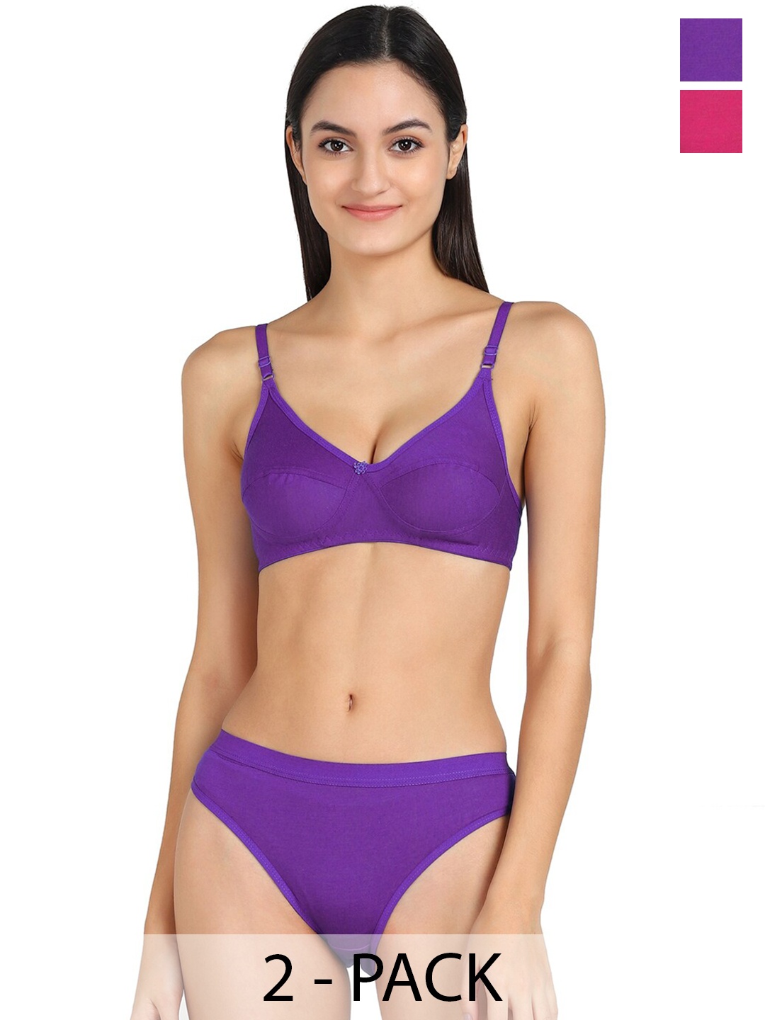 

AROUSY Pack Of 2 Mid-Rise Cotton Lingerie Set, Purple