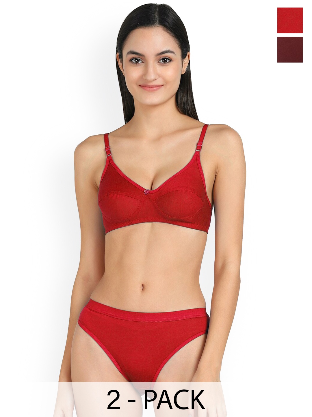 AROUSY Pack Of 2 Mid-Rise Cotton Lingerie Set, Red