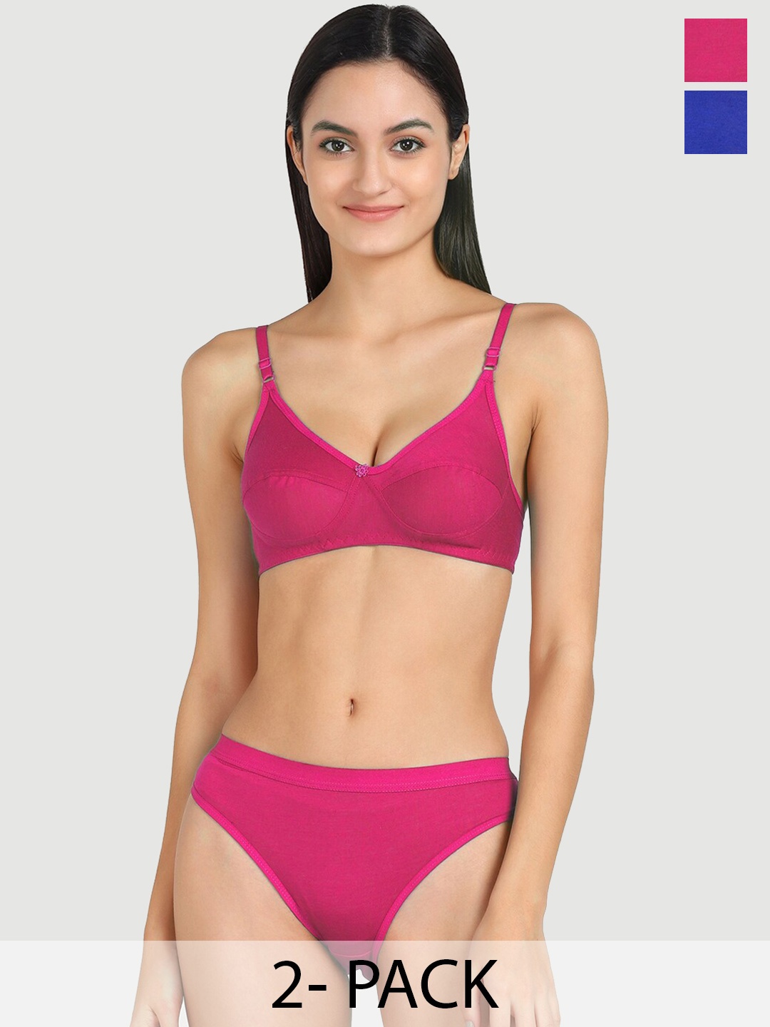 

AROUSY Pack Of 2 Mid-Rise Cotton Lingerie Set, Blue