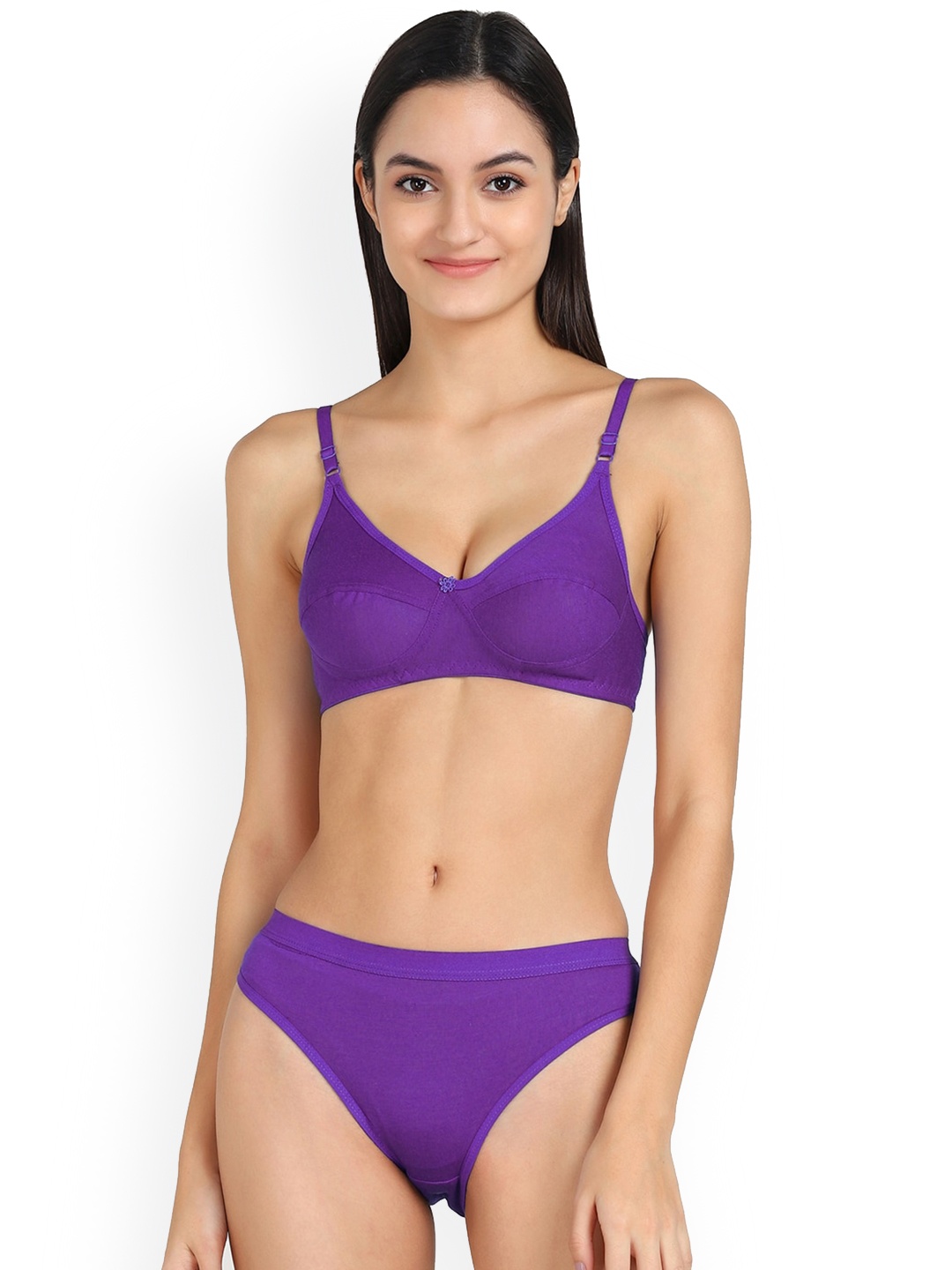 AROUSY Mid-Rise Cotton Lingerie Set, Purple