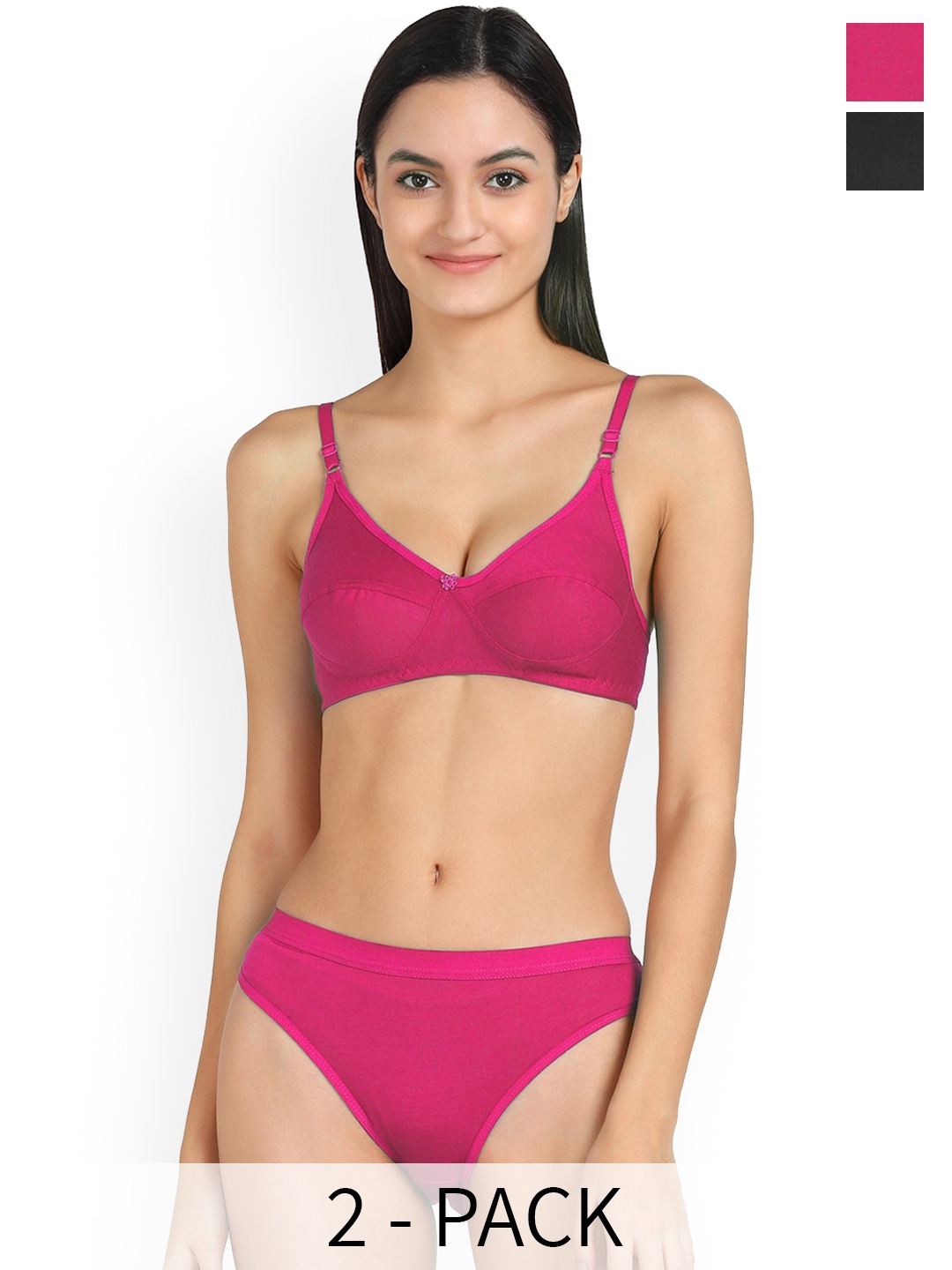 

AROUSY Pack Of 2 Mid-Rise Cotton Lingerie Set, Pink