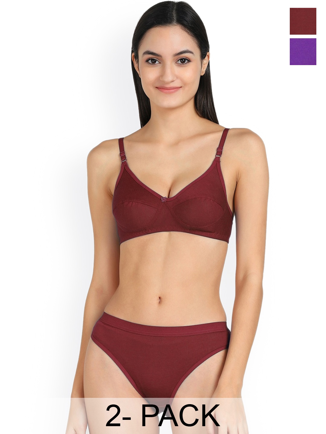 

AROUSY Pack Of 2 Mid-Rise Cotton Lingerie Set, Purple