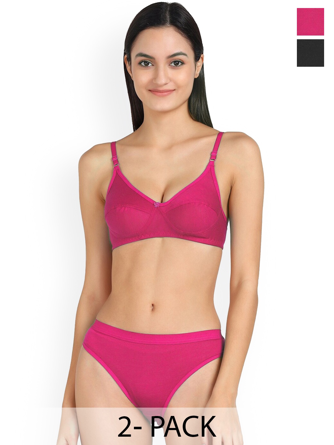 

PIBU Pack Of 2 Non Padded Cotton Lingerie Set, Pink