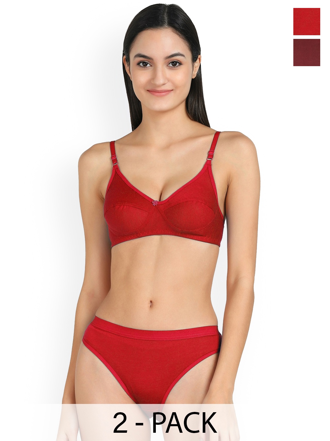 

PIBU Pack Of 2 Mid-Rise Non Padded Cotton Lingerie Set, Maroon