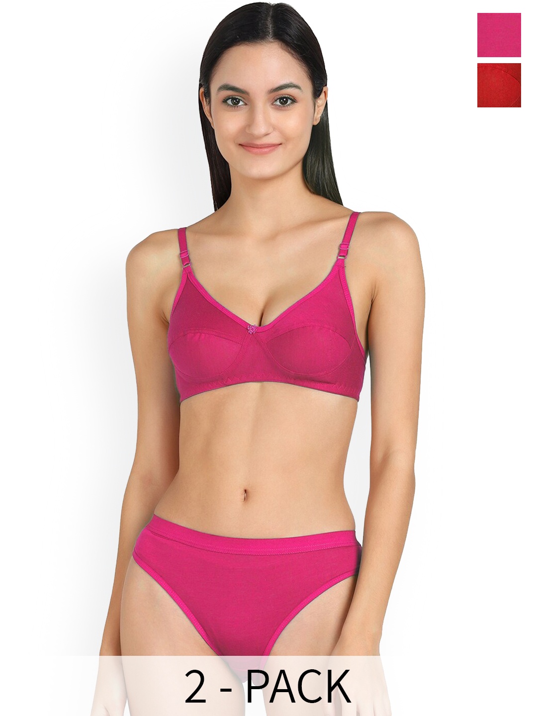 

PIBU Pack Of 2 Mid-Rise Cotton Lingerie Set PI_RuCi Set2, Pink