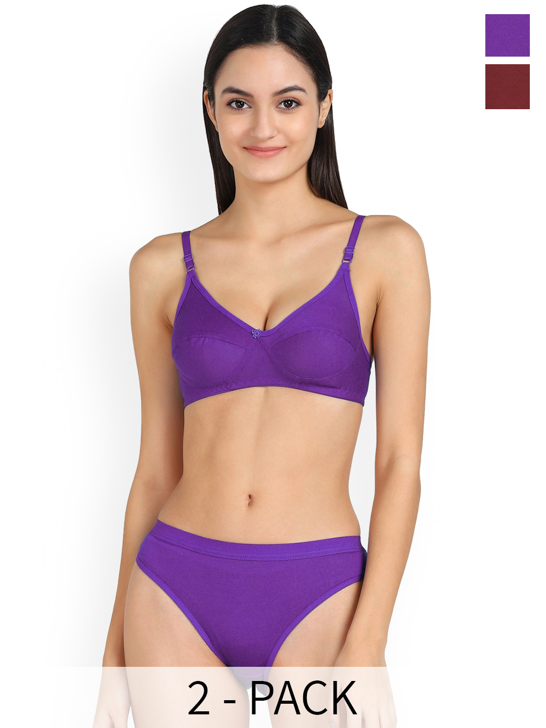 

PIBU Pack Of 2 Mid-Rise Non Padded Cotton Lingerie Set, Purple