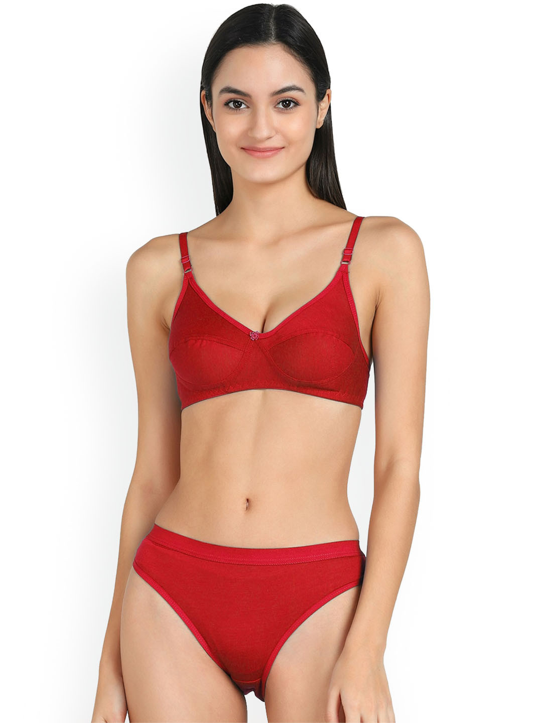 

PIBU Mid-Rise Cotton Bra Panty Lingerie Set, Red