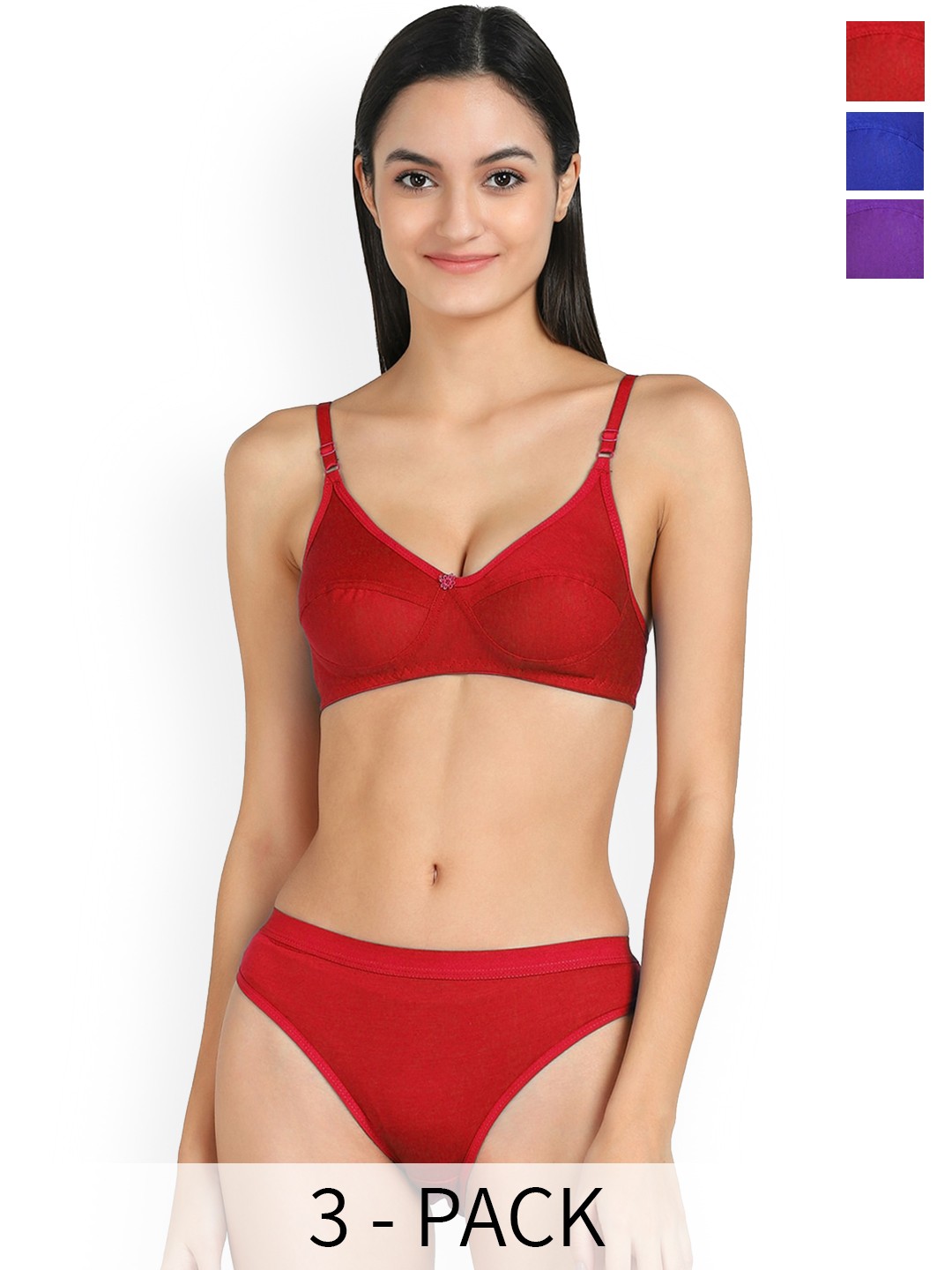 

PIBU Pack Of 3 Mid-Rise Cotton Lingerie Set PI_Ruchi $et3, Red