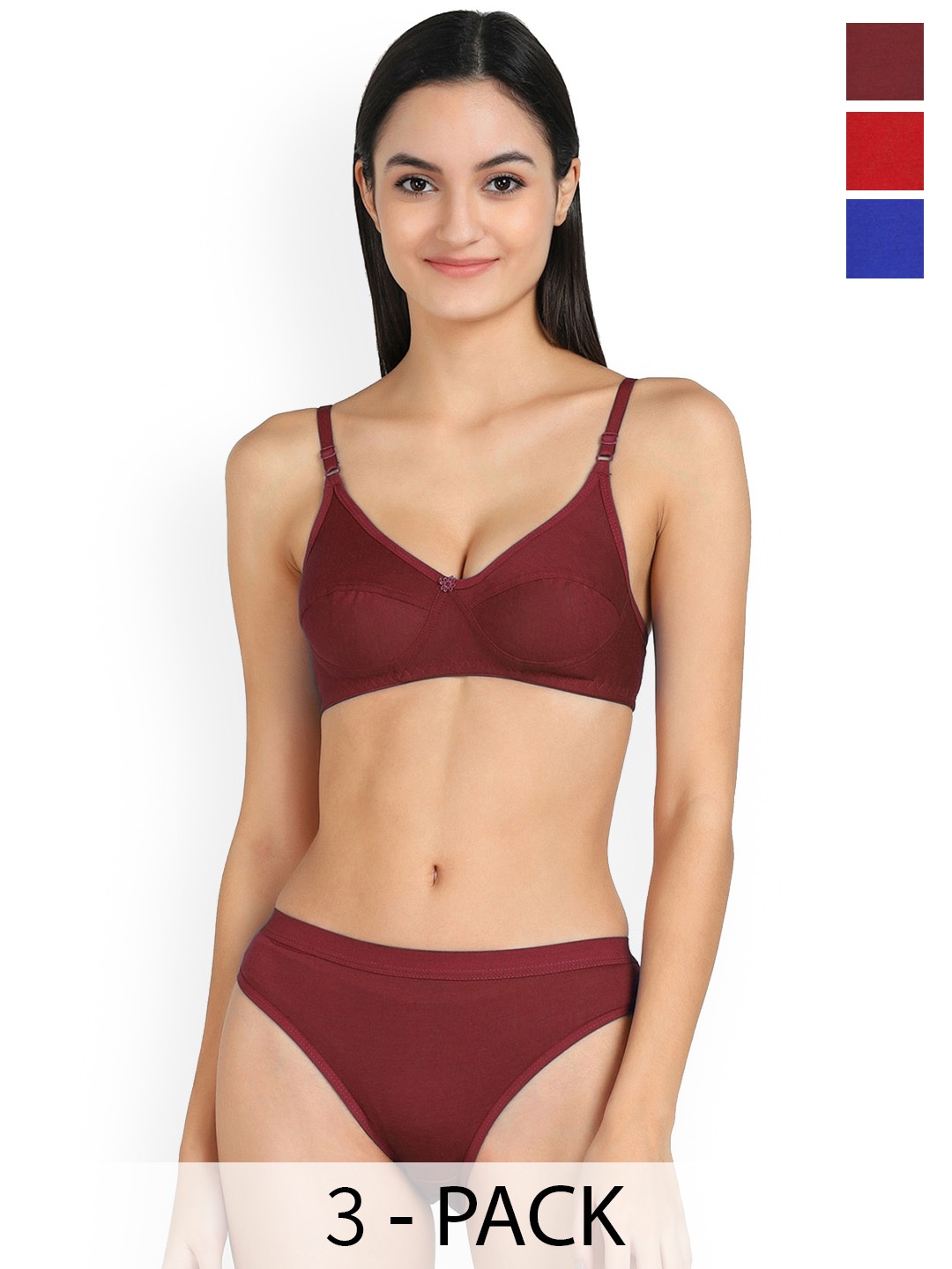 

PIBU Pack Of 3 Mid-Rise Cotton Lingerie Set PI_Ruchi $et3, Red