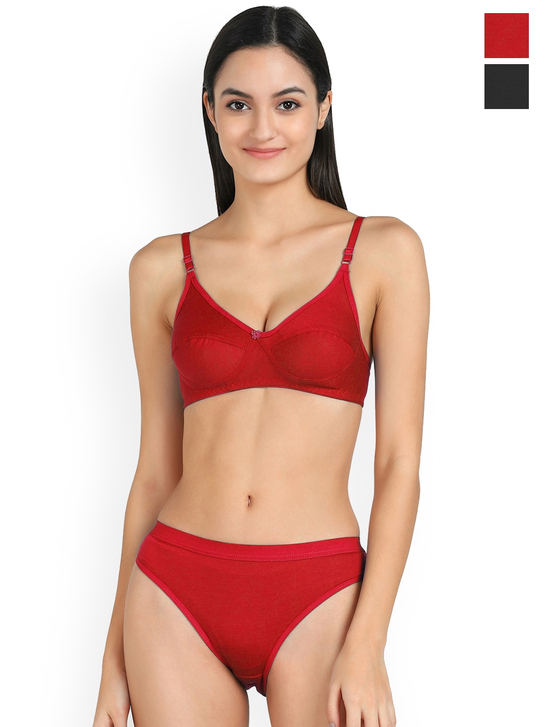 

PIBU Pack Of 2 Mid-Rise Cotton Lingerie Set PI_RuCi Set2, Red