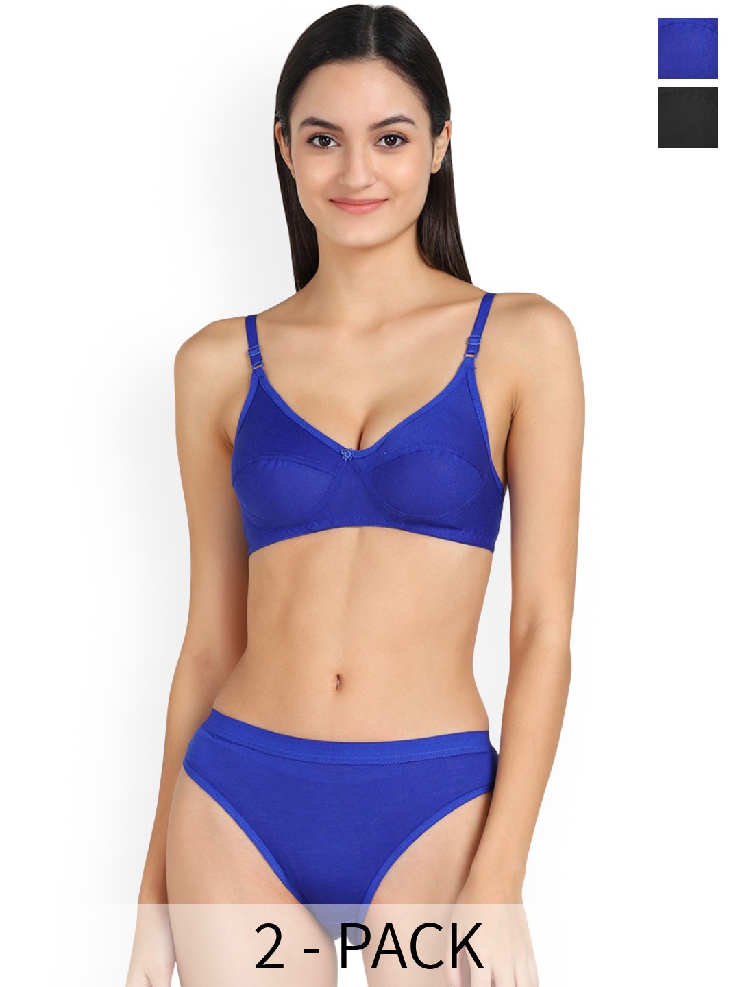 

PIBU Pack Of 2 Mid-Rise Cotton Lingerie Set, Blue