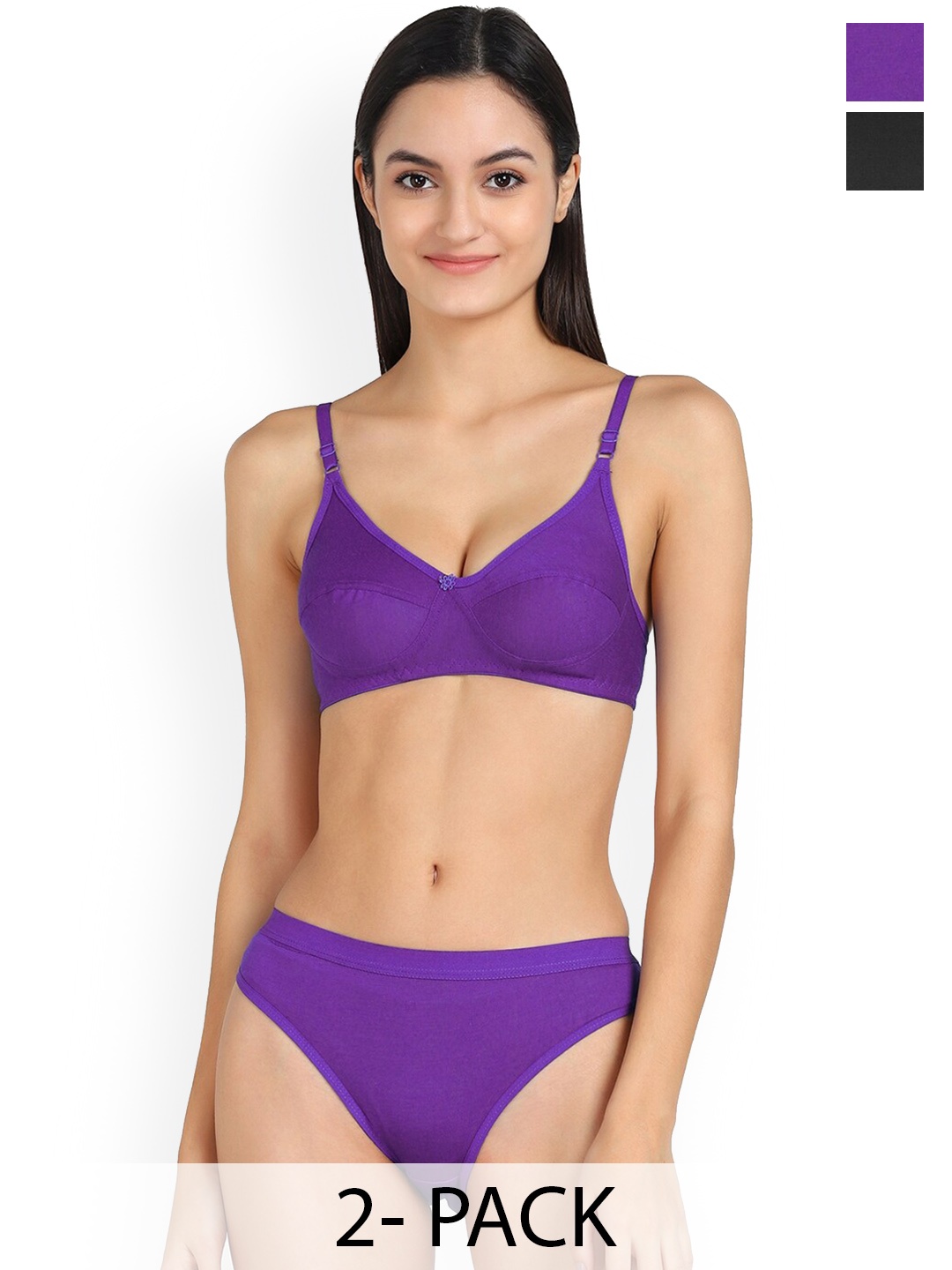 

PIBU Pack Of 2 Mid-Rise Non Padded Cotton Lingerie Set, Purple