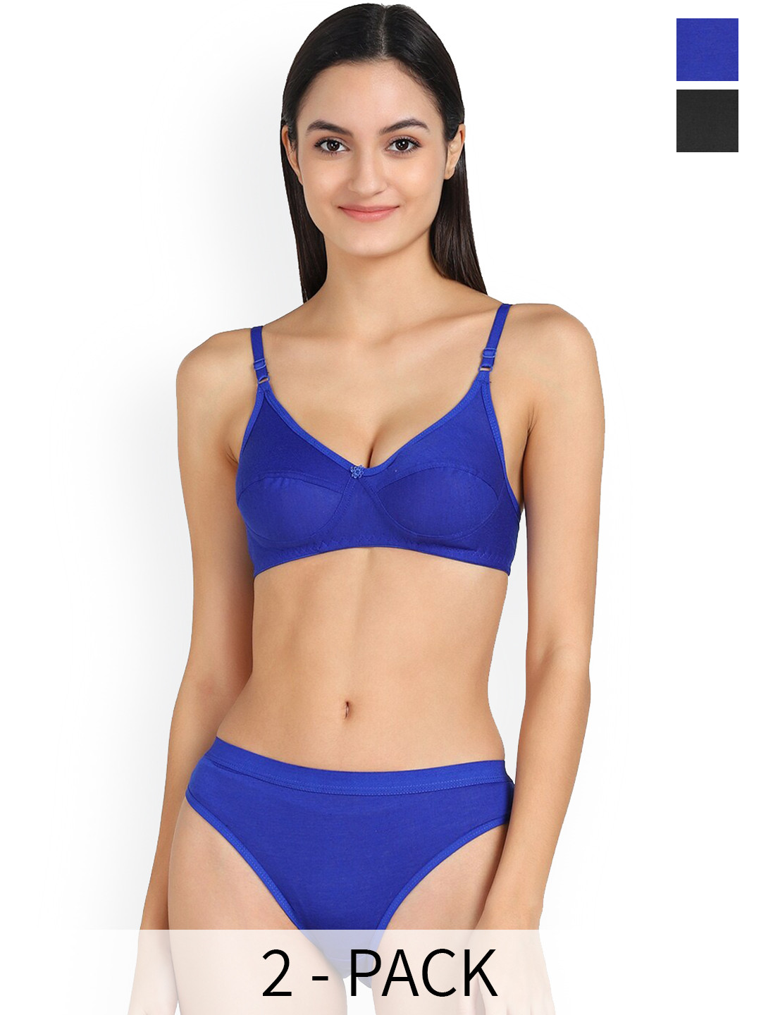 

Aamarsh Pack Of 2 Mid-Rise Cotton Bra Panty Lingerie Sets, Black