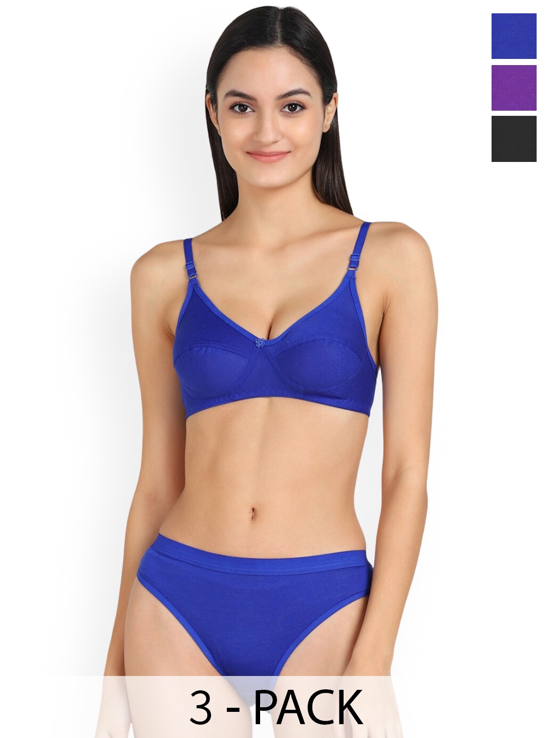 

Aamarsh Pack Of 3 Cotton Mid-Rise Brief With Non Padded Bra, Blue