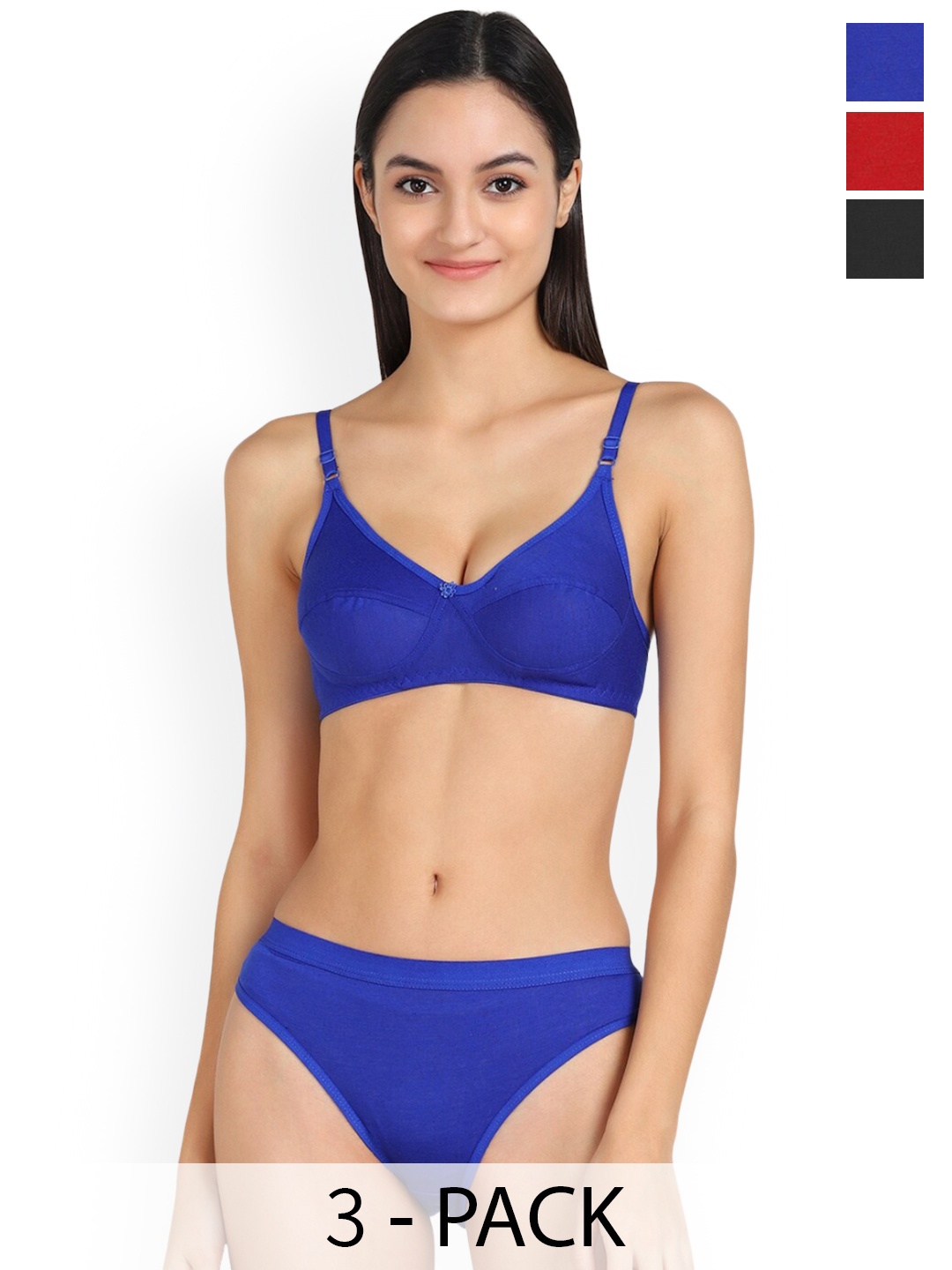 

Aamarsh Pack Of 3 Non-Padded Cotton Bra Panty Lingerie Set, Blue