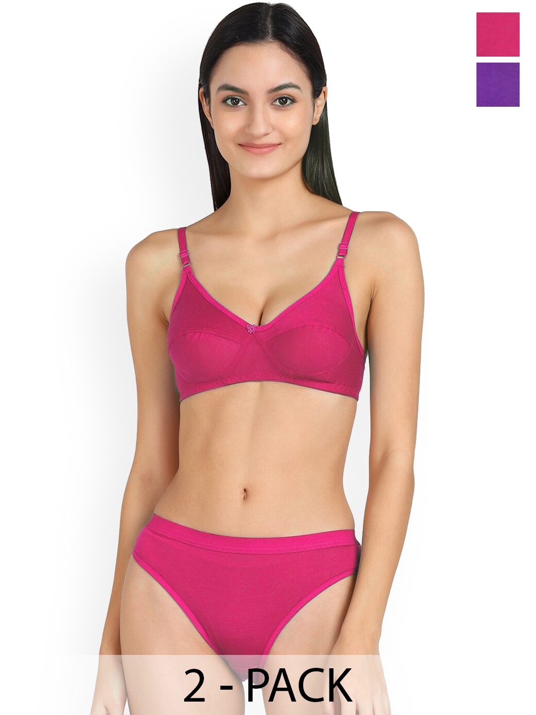 Aamarsh Pack Of 2 Cotton Mid-Rise Brief With Non Padded Bra, Purple