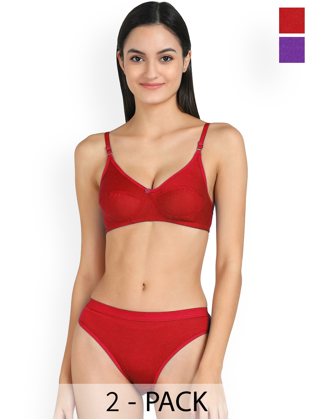 

Aamarsh Pack Of 2 Non Padded Cotton Bra Panty Lingerie Set, Purple